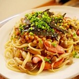 きのこと納豆の和風ぺペロンチーノ